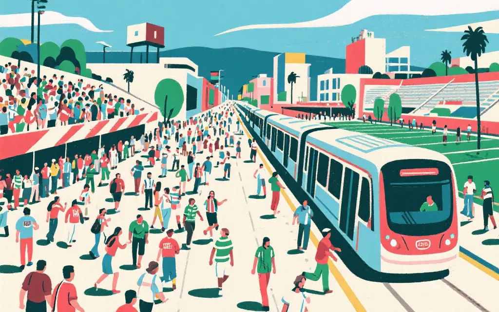 比赛日人群与城市交通动线示意风格图片