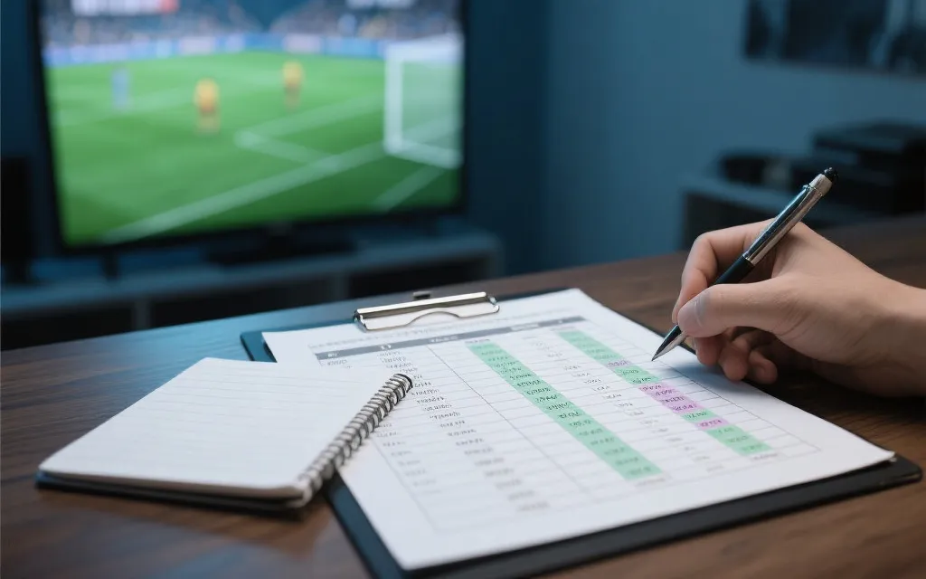 理性预测的工作台：笔记、数据表与比赛画面同框